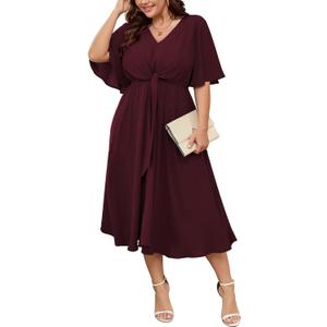 SCOMCHIC Women Plus Size Midi Dresses for Wedding Guest 4XL (Red, 4XL)