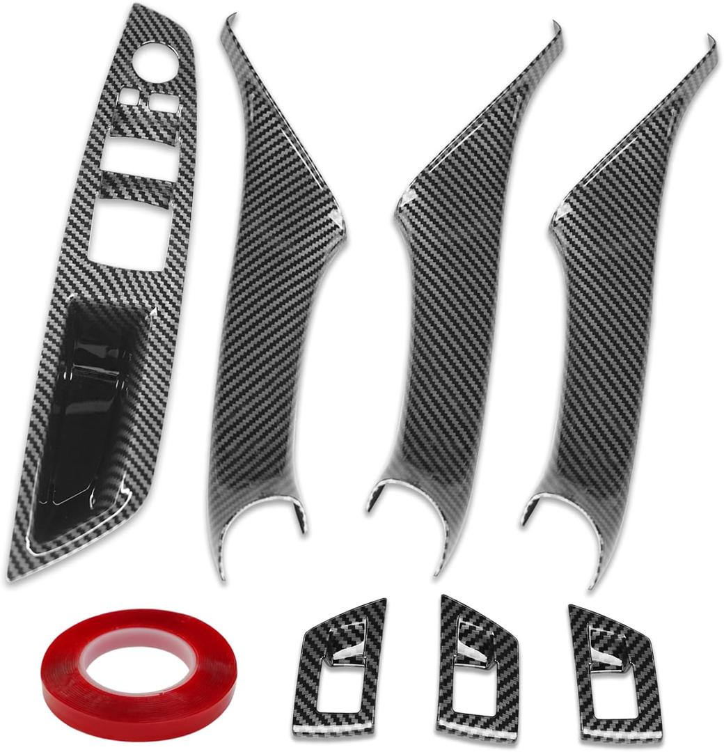 Jaronx Compatible with BMW Door Handle Covers Snap-on/Sticky-on 5 Series 520 525 528 530 535 F10/F11 2010-2016,7PCS Driver Side Window Switch Panel Cover+Passenger Door Handle (Carbon Fiber Pattern)