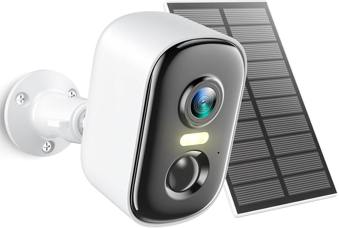 2K Security Cameras Wireless Outdoor, WiFi Cameras for Home Security with Solar Panel, Spotlight Color Night Vision, AI Motion Detection, Siren Alarm, 2-Way Talk, IP66, Cloud/SD Storage (White)