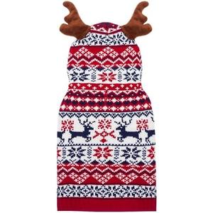 TUKOAW Christmas Dog Sweater, Winter Warm Antlers Hoodie Knitwear Pullover Dog Clothes for Cold Weather, Cute Ugly Holiday Pet Costume Outfits with Leash Hole for Small Medium Large Dogs, Puppy, Cats Size XL