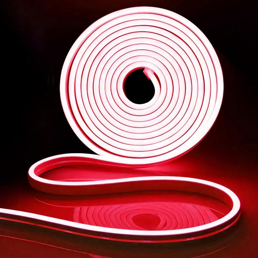 iNextStation 12V Red LED Strip Lights 16.4FT, Flexible Silicone Neon Rope Light, IP65 Waterproof LED Light Strip, Cuttable, Neon Light Strip for Cabinet, Ceiling, Wall, Bedroom, Kitchen(No Adapter)
