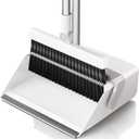 Broom with Dustpan Combo Set,UOEOS One-Sweep Clean,Pet Hair Removal Broom with Self-Cleaning Double-Layer Teeth,High Density Broom and Windproof Dustpan for Indoor&Outdoor (Gray)