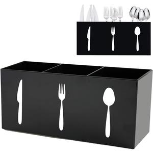 Silverware Organizer Countertop,Acrylic Small Silverware Caddy for Countertop,Knife Fork and Spoon Organizer for Kitchen Storage,Cabinet and Dining Room(Black)