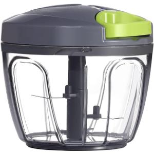 Ourokhome Manual Food Processor Vegetable Chopper, Portable Hand Pull String Garlic Mincer Onion Cutter for Veggies, Ginger, Fruits, Nuts, Herbs, etc., 650ml, Grey (Gray)