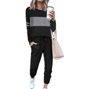 PRETTYGARDEN Womens 2 Piece Sets 2026 Long Sleeve Tops High Waisted Sweatpants Lounge Set Fall Fashion Travel Outfits (X-Large, Black)