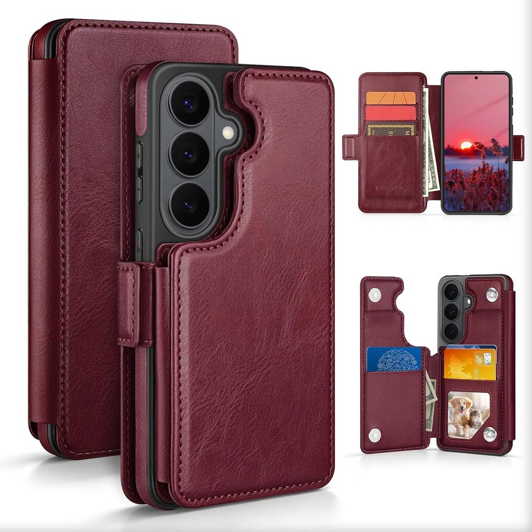 RingPi Designed for Samsung Galaxy S26 Case Wallet with Card Holder,[Full Front & Back Protection][Magnetic Clasp Cover][RFID Blocking Leather] Shockproof, Unisex Case for Samsung S26, Wine Red