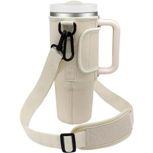 Stanley Cup Bag, Perfectly Compatible Stanley Holder with Strap, Water Bottle Carrier for Stanley Quencher H2.0 Tumbler 40 oz Tumbler Accessories Holder with Adjustable Shoulder Strap (Beige)