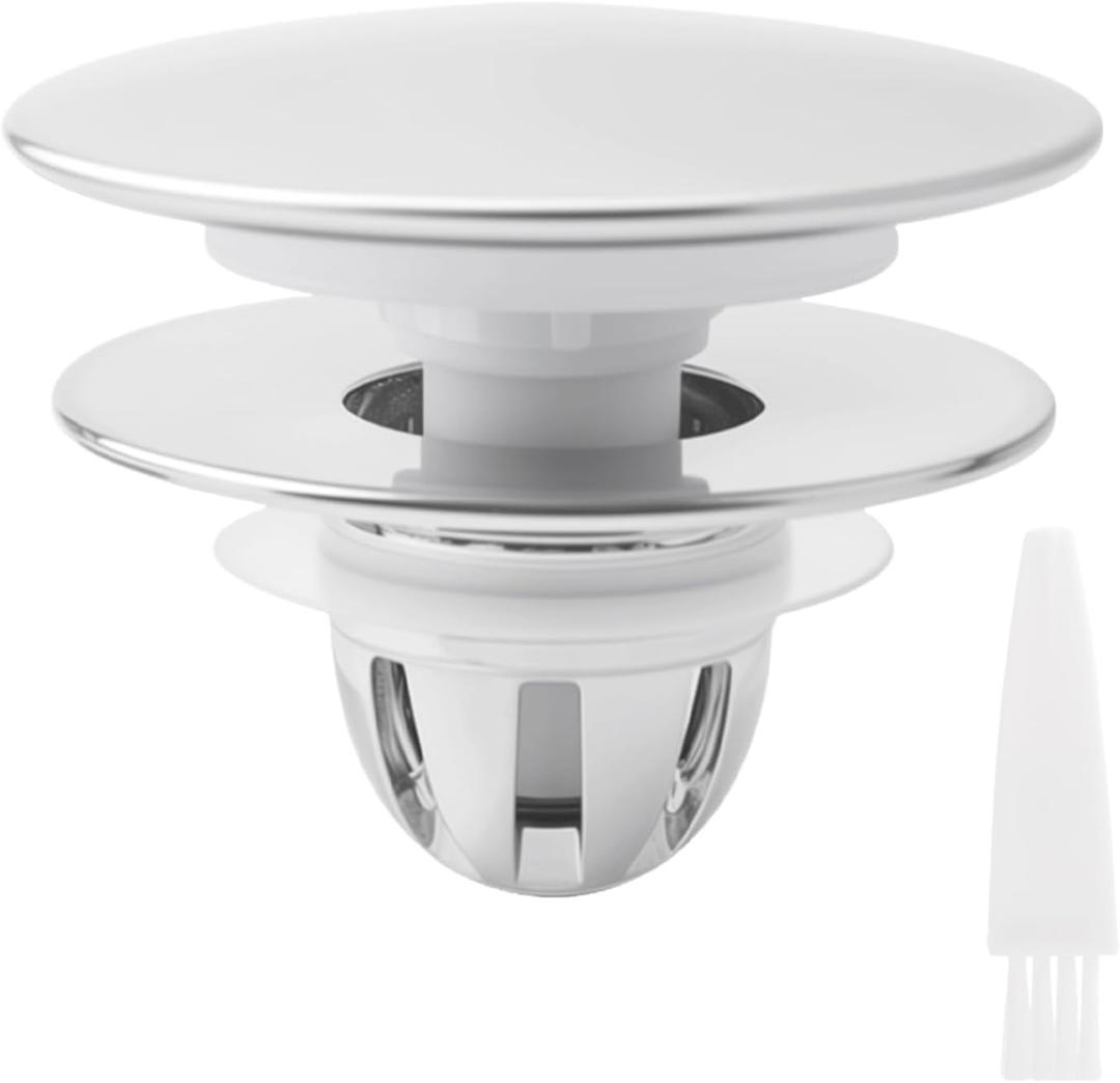 3Pack Bathroom Sink Stopper for 1.06-1.50, 2 Pack Pop Up Sink Drain Stopper with Hair Strainer Universal Bathroom Sink Drain Plug, Magnetic Split Design, Easy to Clean (Silver)