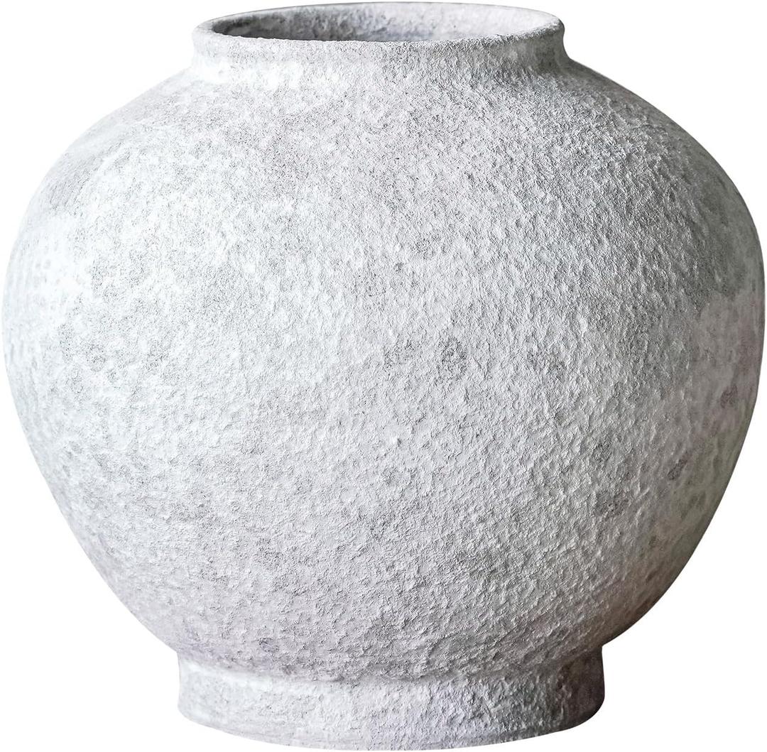 Rustic Terracotta Handle Flower Vase, Height 19.5cm/7.67in Vintage Clay Vases Farmhouse Decor, for Living Room Entryway Table Centerpiece Decor, White 