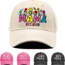 Embroidered Mama Hat for Women, for Mom, Boy Mama Girl Mama Adjustable Washed Cotton Baseball Cap (One Size, Flower Mama 2025)