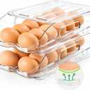 SMRCAD Egg Holder for Fridge, Automatic Steady Rolling Egg Container with Soft Bumpers & Handle for Refrigerator, Stackable Fridge Organizers and Storage with Lid, 2 Tier Holder 24 Eggs