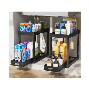 2 Pack Pull-Out Storage Organizers, Under Sink Organizer and Storage for Bathroom & Kitchen, Multi-Purpose Under Cabinet Organizers and storage Black