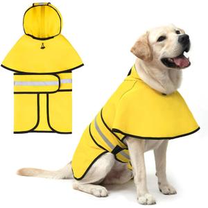 KOOLTAIL Dog Raincoat Hooded Slicker Poncho with Leash Hole, Raincoat for Large Dogs, Waterproof Doggie Rain Jacket with Reflective Strip, Adjustable Breathable Rainwear-Yellow Solid (Large (Pack of 1))