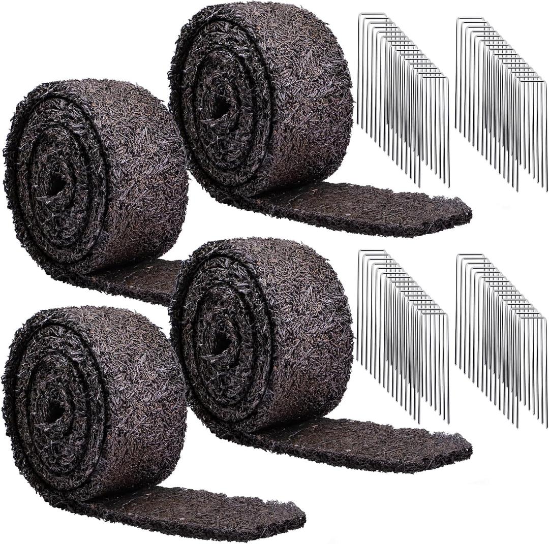 Rubber Mulch for Landscaping 4 Pack 120 L x 4.5W Recycled Garden Edging Border Mat Natural Looking Permanent Garden Mulch Barrier for Plants Vegetables & Flowers 60 U-Shaped Steel Stakes