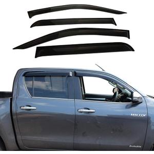 Adhesive Wind Deflectors for Toyota Hilux (2016-2026) Double Cab Window Deflectors in PMMA Smoked Black, Anti-Glare Visor and Rain Protection (GX, VX, VXL, Invincible, GR Sport)