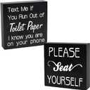 2 PCS Farmhouse Bathroom Signs Decor Wood Box Sign, Rustic Bathroom Wall Art Decor, Funny Restroom Guest Bathroom Decor for Shelves and Wall Black