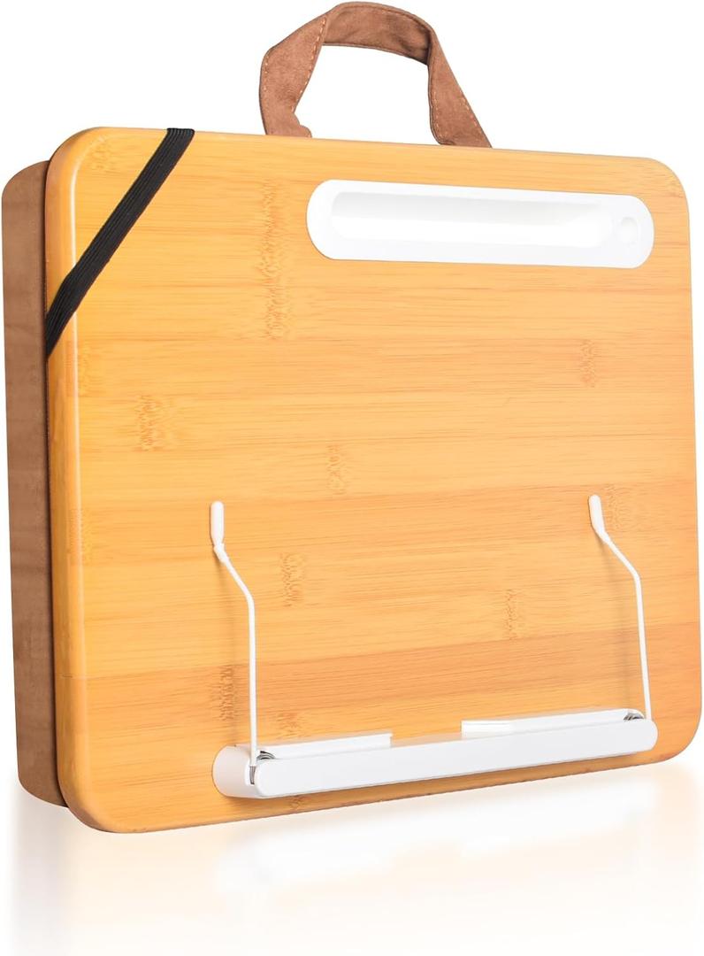 Portable Lap Desk with Phone Holder and Device Ledge and Clips for Book Reading Stand - Fits up to 15.6 Inch Laptops