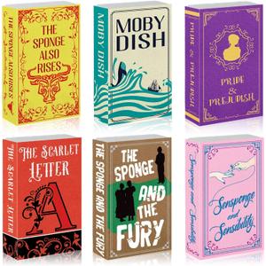 6 Pieces Book Kitchen Sponges Novels Sponges Fun Non-Scratch Scrub for Washing Dishes Pots Pans and Household Cleaning Supplies for Kitchen Dishes Furniture Gifts (6, Book-2)