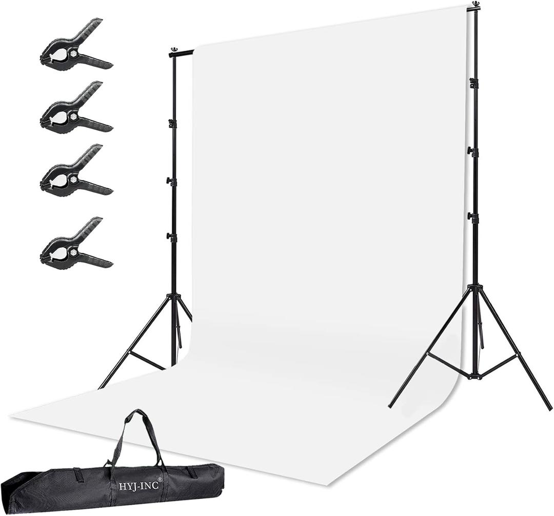 HYJ-INC Photo Background Support System with 10 x 10ft Backdrop Stand Kit,10 x12ft 100% White Cotton Muslin Backdrop,Clamp,Carry Bag for Photography Video Studio
