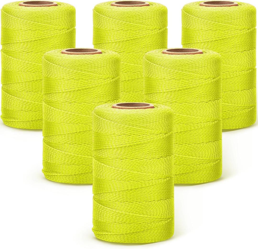 Amylove 6 Roll Mason String Line #18, 500 ft Nylon Braided Construction String Line, Heavy Duty Outdoor Twine Rope for Gardening or Masonry Tools Construction DIY Project, Fluorescent Yellow