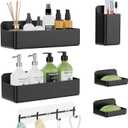 Adhesive Shower Caddy 6 Pack Rustproof Shower Shelves for Inside Shower No Drilling Bathroom Organizers and Storage with Soap Holder Large Rack Clear Black