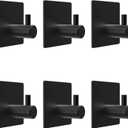 Matte Black Self Adhesive Towel Hooks for Bathroom Wall Door Mounted - SUS304 Stainless Steel Strong Strips Stick on 3M Wall Hooks for Hanging Coat, Hat, Bag, Key, Jacket  6 Pack