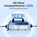 DC HOUSE 48V 18A Lithium Battery Charger, 900W Fast Charger, Charging Efficiency ≥ 93%, IP65 Waterproof Anti-Fall with Cooling Fan, Suitable for 48V Golf Cart/Forklift/Ship Lithium Battery