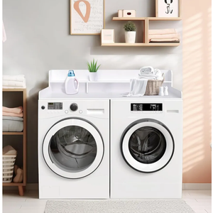 CuisinSmart Washer Dryer Countertop with 2-Tier Shelf, Wood Laundry Countertop Over Washer and Dryer with Edge, 54" Width x 27.5" Depth Laundry Hamper Table Top Storage Organization White