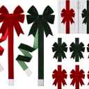 8 Pcs Christmas Velvet Cabinet Door Bows and Ribbons Large Red Green Velvet Bows for Christmas Cabinet Door Xmas Bows and Ribbon for Kitchen Furniture Winter Holiday Home Party Decoration Gifts