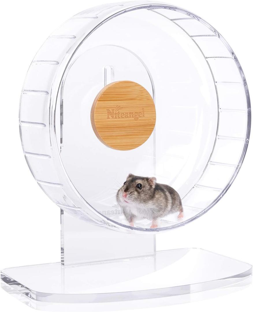 Niteangel Super-Silent Hamster Exercise Wheels: - Quiet Spinner Hamster Running Wheels with Adjustable Stand for Hamsters, Gerbils, Mice Or Other Small Animals (S, Transparent)