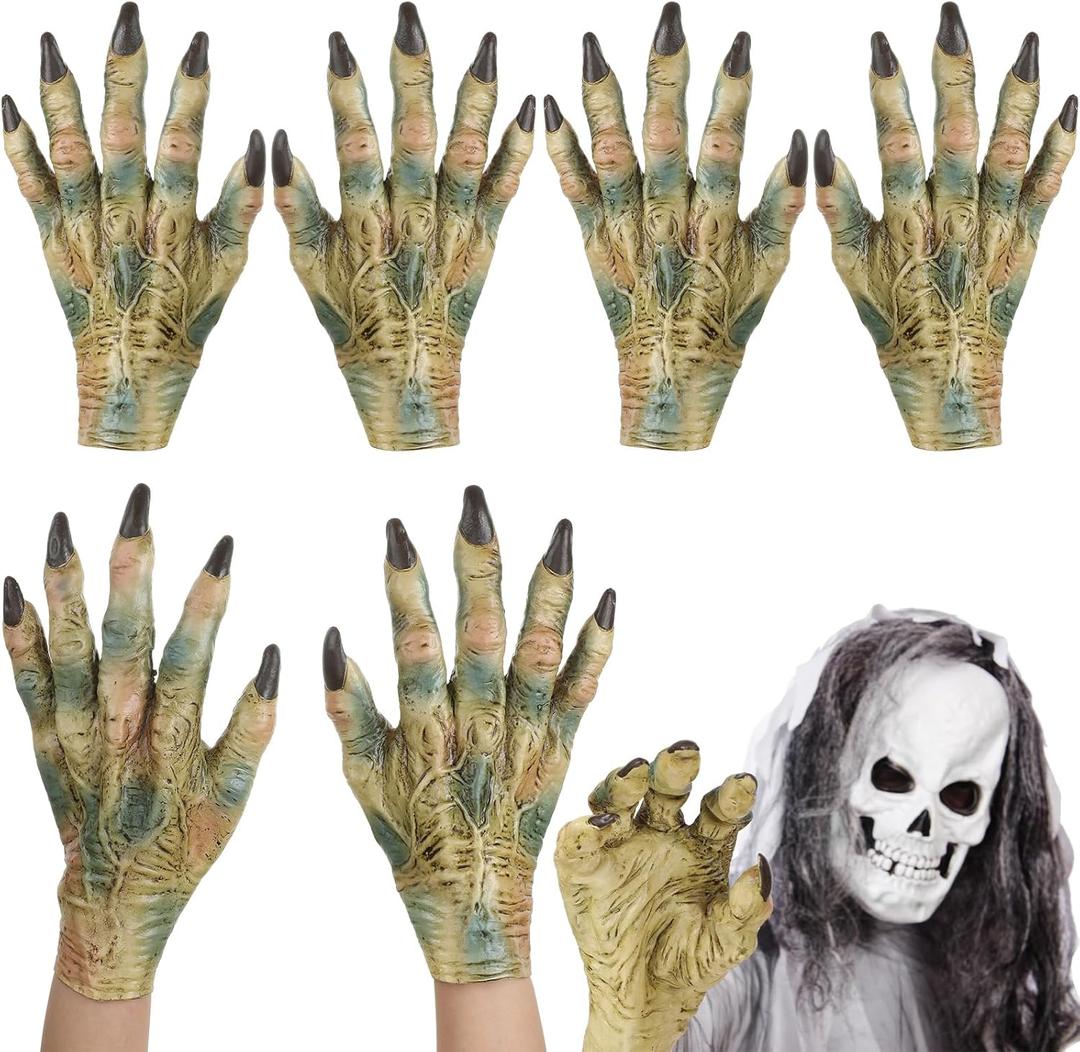 Panitay 2 Pairs Halloween Monster Gloves Costume Zombie Hands Cosplay Party Props Halloween Hand for Men Women