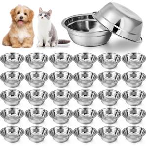 Zhehao 30 Pcs Stainless Steel Dog Bowls Bulk Metal Dog Food and Water Container Replacement Lightweight Pet Bowl for Cage Kennel and Crate(10 oz)