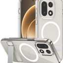 for Oneplus 15 Clear Case Magnetic Compatible with MagSafe, Built-in 2-Way Kickstand [Horizontal & Vertical Stand] Crystal Clear Slim Fit Rugged Phone Cover Shockproof (Clear)