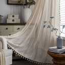 Sutuo Home Boho Curtains Crochet Lace Semi-Sheer Bohemian Hollow Knitted Handmade Tassels, Rod Pocket Window Treatment Vintage Rustic Farmhouse Drapes for Living Bedroom, 1 Panel 59" W x 63" L, Beige