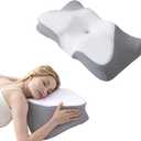Supportive Cooling Pillow for Comfortable nap time Sleep Quality; an Ergonomic Memory Foam Pillow for Shoulder and Neck Pain Relief, Perfect for Side Sleepers(White Grey)