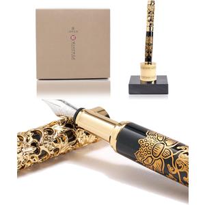 Luxury Fountain Pen Set With Stand - Museum Art Collections - Crafting Timeless Beauty - the Best Gift & Office Desk Decor, German SCHMIDT Fine Nib, Inspirational Office Desk Decor (Black & Gold)