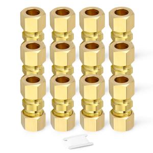 GORAGUCHI 3PCS 5/8" x 5/8" Tube OD Coupler, Brass Compression Tube Pipe Fitting Connector for Air/Fuel/Water/Gas/Oil