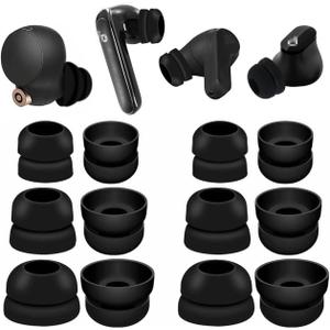 JNSA Double Flange Earbuds Tips Anti Slip Noise Isolation Ear Tips Compatible with Sony WF-1000XM5/XM4, JBLvibe 200TWS, Soundcore TWS Earbuds, fit in the TWS Earbuds Case, S/M/L 6 Pairs,Black