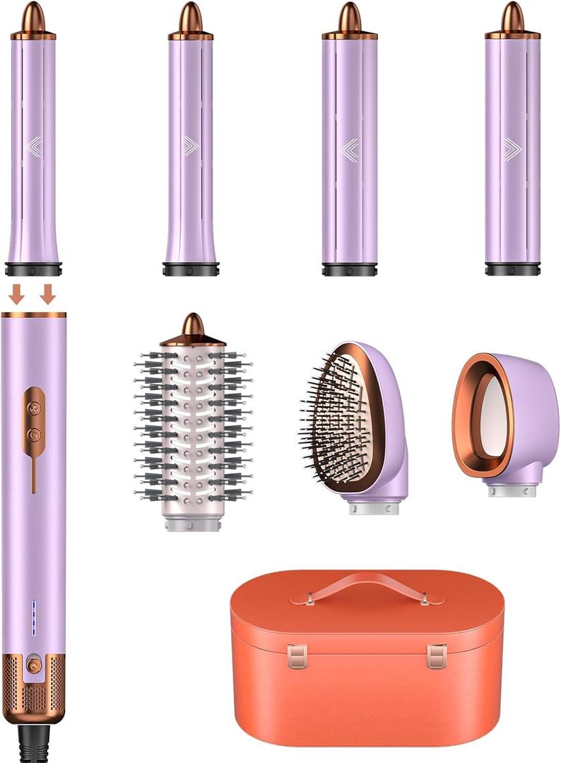 7-in-1 Negative ion Hair Dryer, air Styler Set, Coanda Effect auto Curling Iron, straightening Smoothing Brush, Constant Temperature no Heat Damage, with Premium Leather Storage case