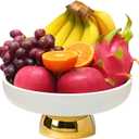 Ceramic Fruit Bowl,11-Inch Large Decorative Bowls,White Pedestal Tray and Gold Base, Fruit Bowl for Kitchen Counter, Bread and Fruit Trays,Salad or Dessert Display Trays for Parties. (XL)