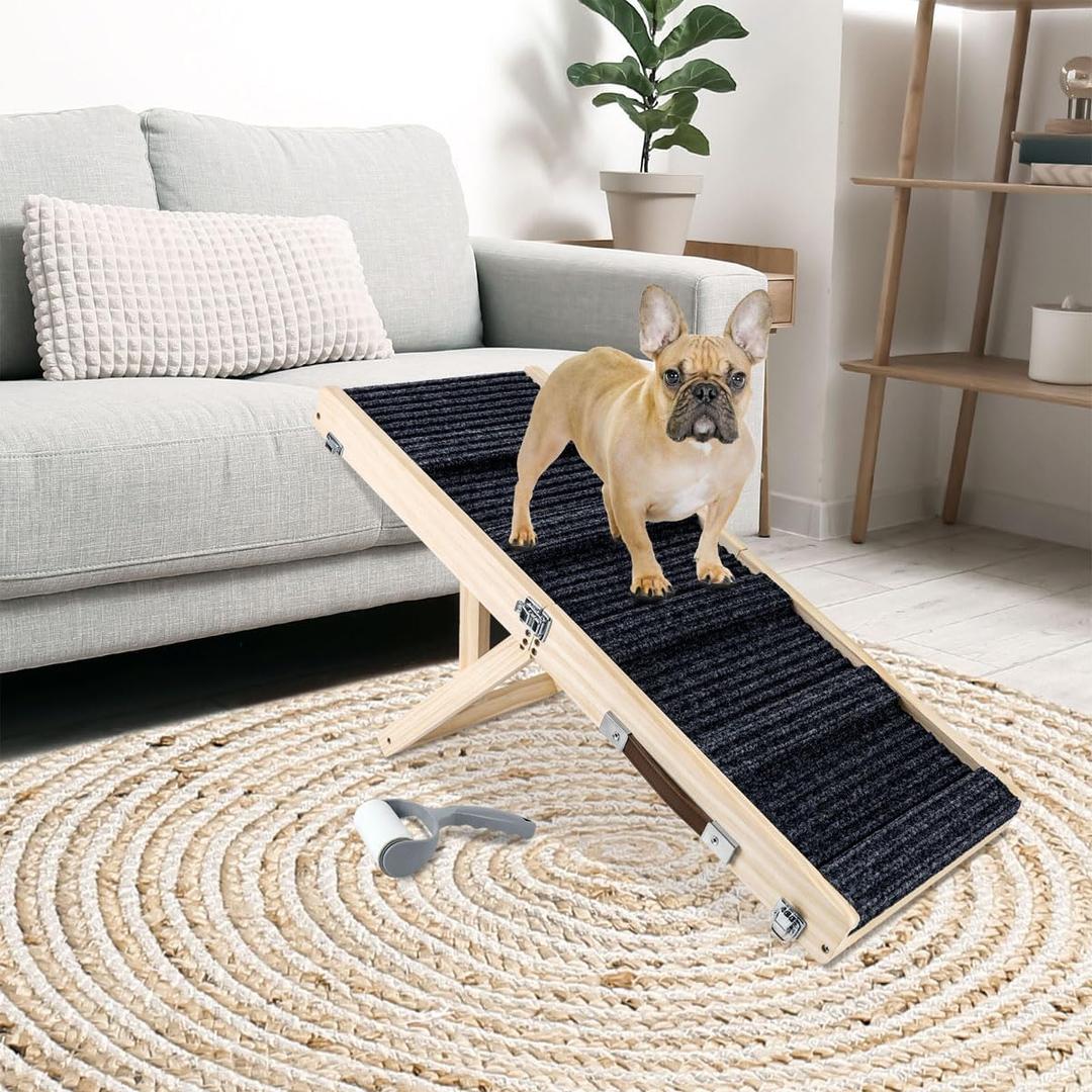 Okydoky Small Dog Ramp, Adjustable Portable Folding Wooden Pet Ramp, 32" Long with Non-Slip Traction Mat, Adjustable from 9" to 17.5", Dog Climbing Ladder for Sofa,Couch,Car (Grey) NO.LGPT1 (80cm/Grey)