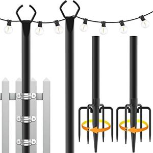 Mutovlin 2 Pack String Light Poles,10 Ft Light Poles for Outside String Lights,Outdoor Lights Pole with Fork,Metal Poles Stand for Patio Deck Backyard
