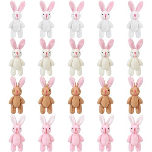 Sumind 20 Pieces Easter Mini Plush Rabbit Tiny Joint Bunny 2.4 Inch Small Rabbit Doll Soft Bunny Stuffed Animal Toys for Birthday Cake Wedding Decorations Party Favors(Short Plush Style)