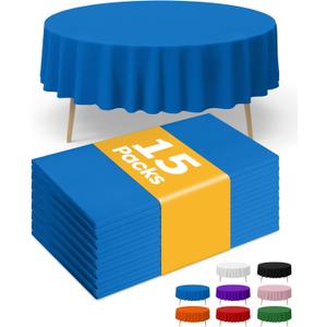 Blue Plastic Table Cloth Round Table 15 Pack, 84'' Tablecloth for Graduation Decorations Class of 2025, Table Cloth for Disposable Use, Table Cover for Holiday Party, Gathering