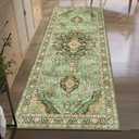 3x7 Runner Rugs for Hallway Non-Slip Hallway Runner Rug with Rubber Backing Washable Rug Runner for Kitchen Bedroom Vintage Distressed Carpet (Border Green)