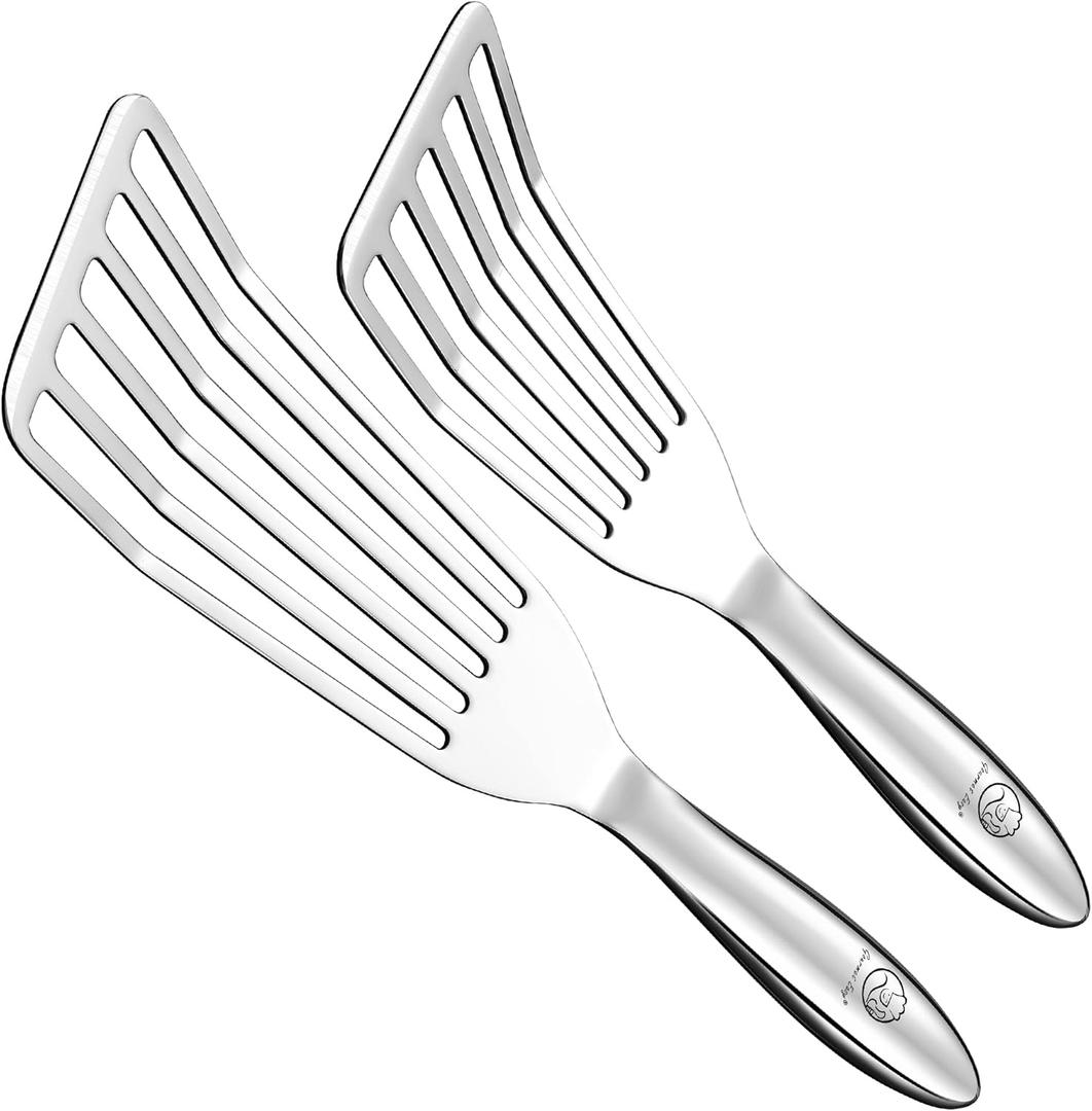 Stainless Steel Fish Spatula Set  1 Large Fish Turner + 1 Small Metal Spatula, Ultra Thin Edge for Easy Turning & Flipping, Metal Kitchen Untensils with Ergonomic Non-Slip Handle, Dishwasher Safe (Original)