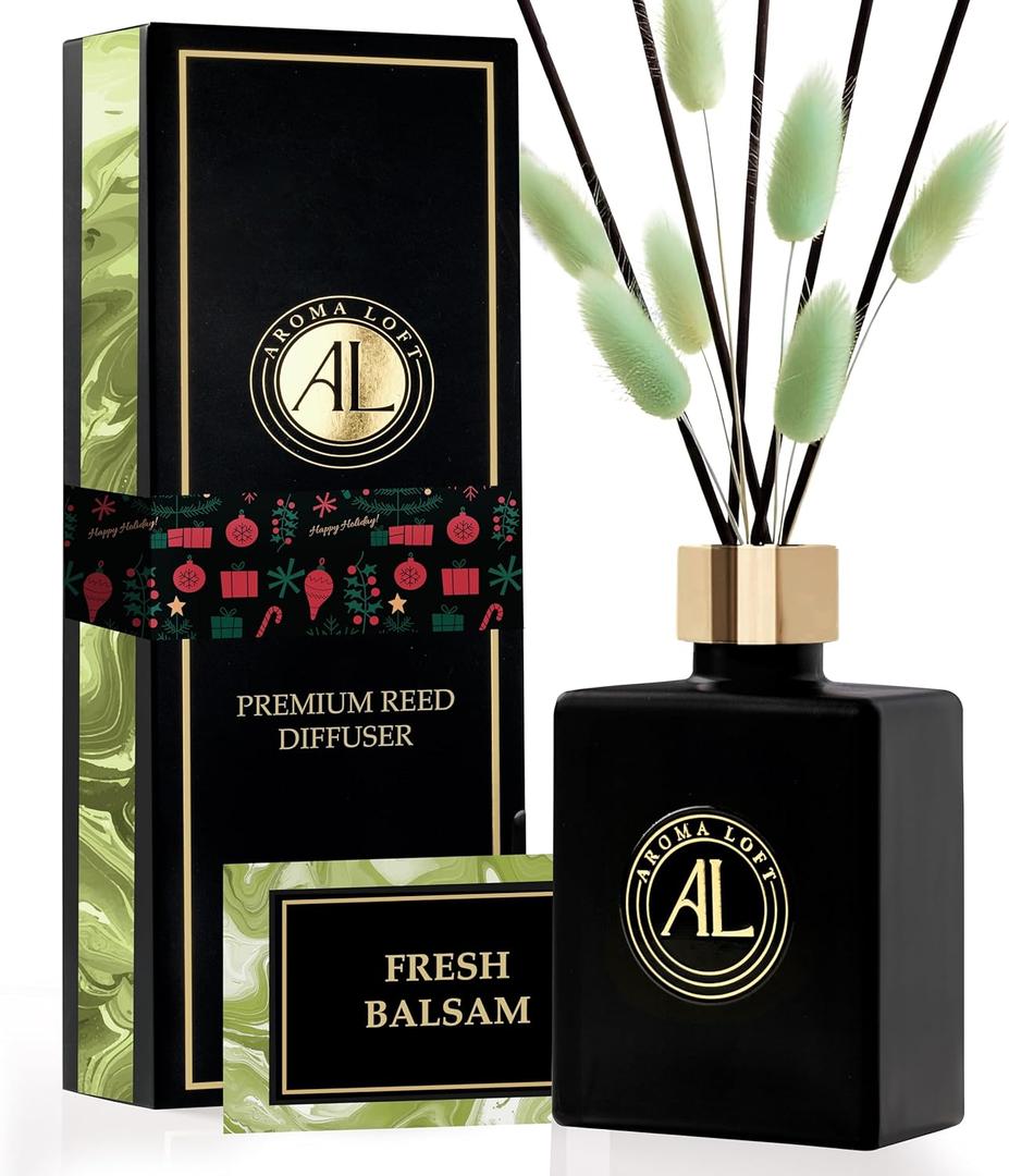 Black Reed Diffusers for Home | Premium Long-Lasting Fragrance Diffuser | Reed Diffuser Sticks in Oil Set | Smells Good in Bathroom & Office | Black, Balsam Reed Diffuser(5 oz)
