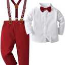 Boarnseorl Baby Boys Pants Sets,Toddler Gentleman Outfits,Infant Long Sleeve Shirt + Pants + Bow Tie + Suspenders, 2-3Y
