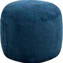 Round Stuffed Pouf Ottoman,Corduroy Foot Rest with Rebound Foam Filled, Furry and Fluffy Foot Stool Ottoman, Floor Poufs for Living Room (Blue, 20" D x 20" W x 15" H)