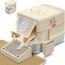 Stainless Steel Cat Litter Box with Lid, 3 in 1 Removable Litter Box for Big/Multiple Cats, High Sides Kitty Litter Pan, Leak-Proof XL Extra Large Enclosed Metal Litter Pan Easy Clean with Scoop & Mat